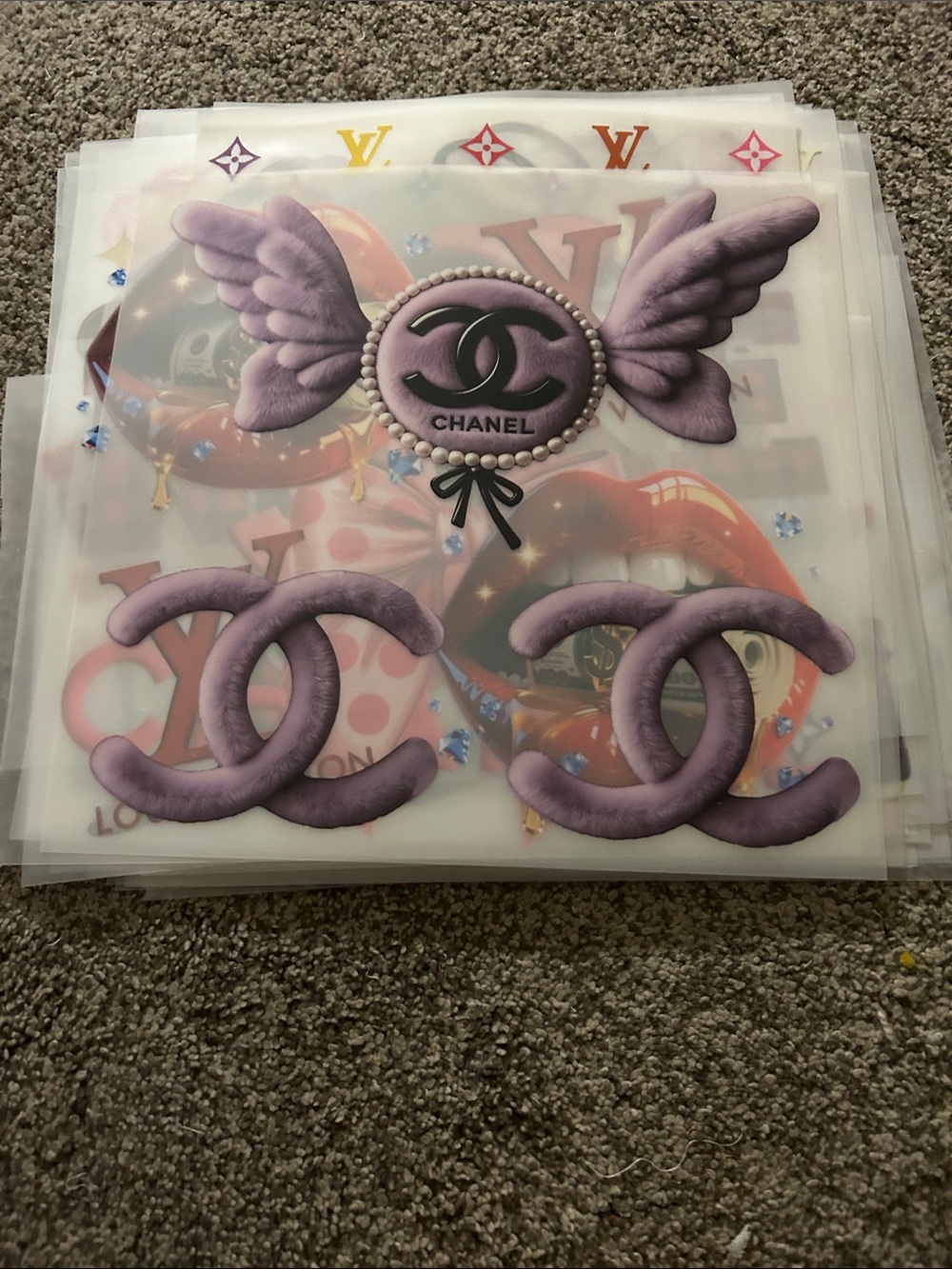 CHANEL Lavender Winged CC Logo Sticker Set